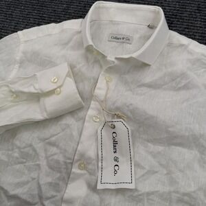 Collars and Co L/S Linen Toscano Button‎ Dress Shirt Men's Size Small White NWT